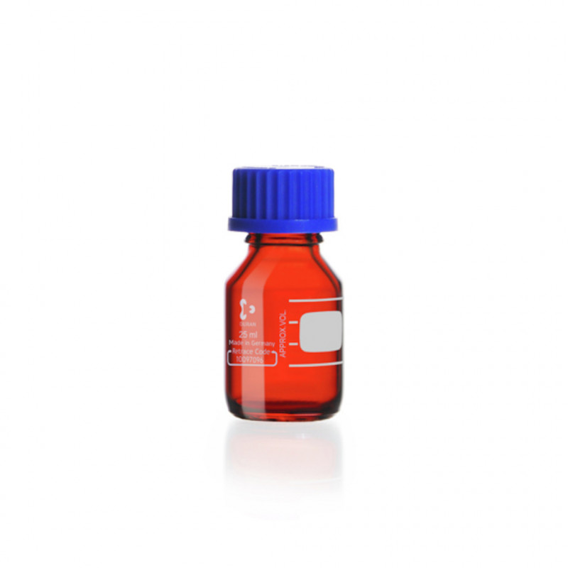 FLACON BRUN 25ML VERRE DURAN GL 25 AVEC BOUCHON-P.10