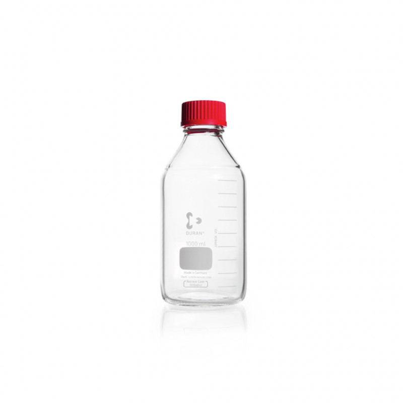 FLACON CLAIR 1 L VERRE DURAN GL 45 AVEC BOUCHON/BAGUE -P.10
