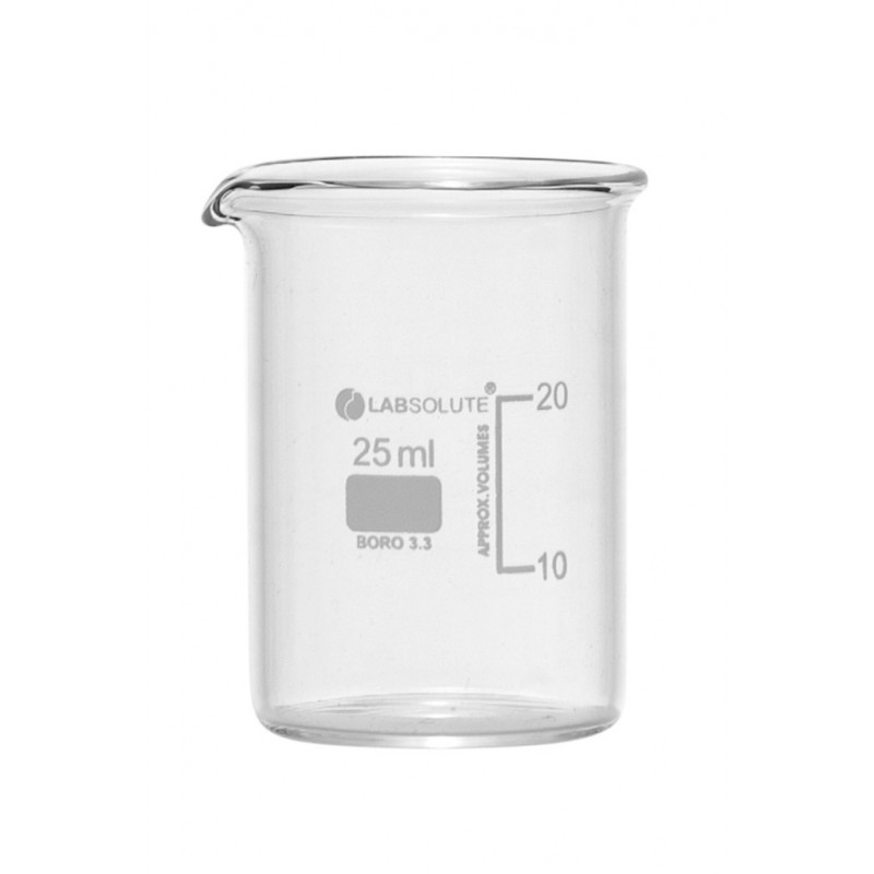 BECHER A BEC FORME BASSE VERRE BOROSILICATE GRADUE 25ML - X10