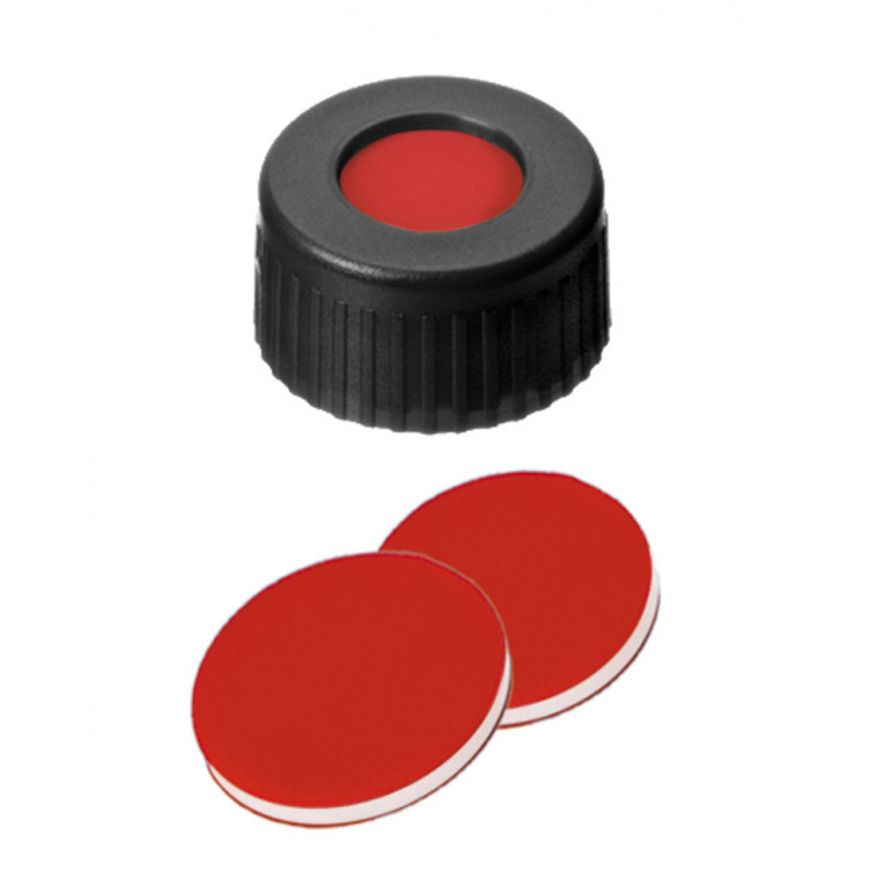 BOUCHON A VIS PP NOIR 1 TROU DN9 PTFE/SILICONE/PTFE - X100