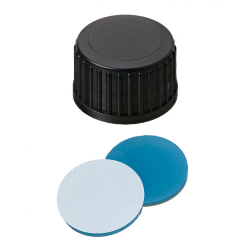 BOUCHON A VIS PP NOIR PLEIN DN18 SILICONE/PTFE - X1000
