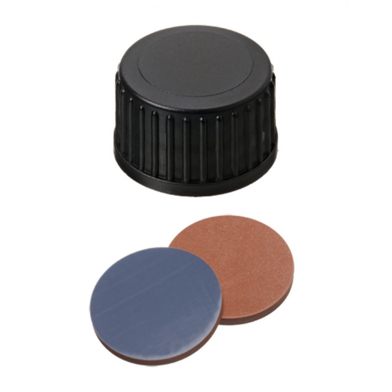 BOUCHON A VIS PP NOIR PLEIN DN18 BUTYLE/PTFE - X100
