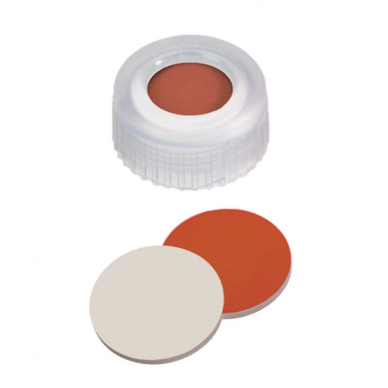 BOUCHON A VIS PP TRANSP.1 TROU DN9 CAOUT./PTFE - PACK DE 100