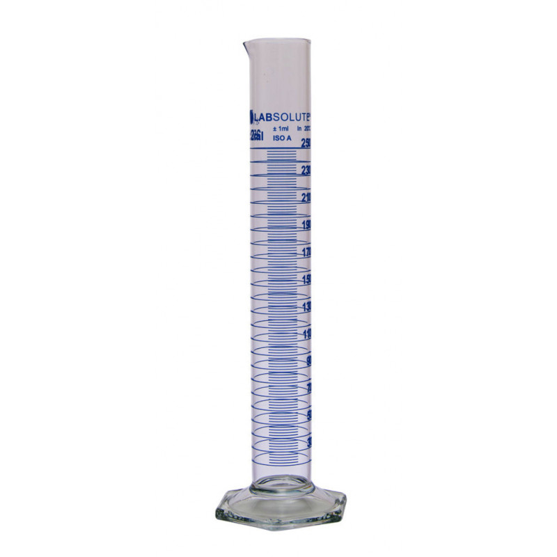 EPROUVETTE GRADUEE BLEU FORME HAUTE EN VERRE BORO.CL.A 250ML