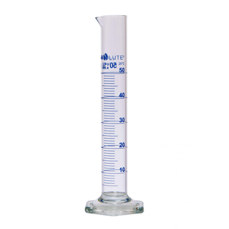 EPROUVETTE GRADUEE BLEU FORME HAUTE EN VERRE BORO.CL.A 50ML