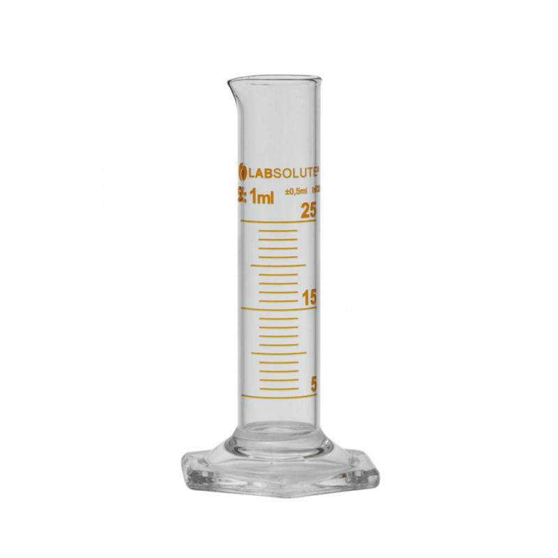 EPROUVETTE GRADUEE BRUN FORME BASSE EN VERRE BORO. CL.B 25ML
