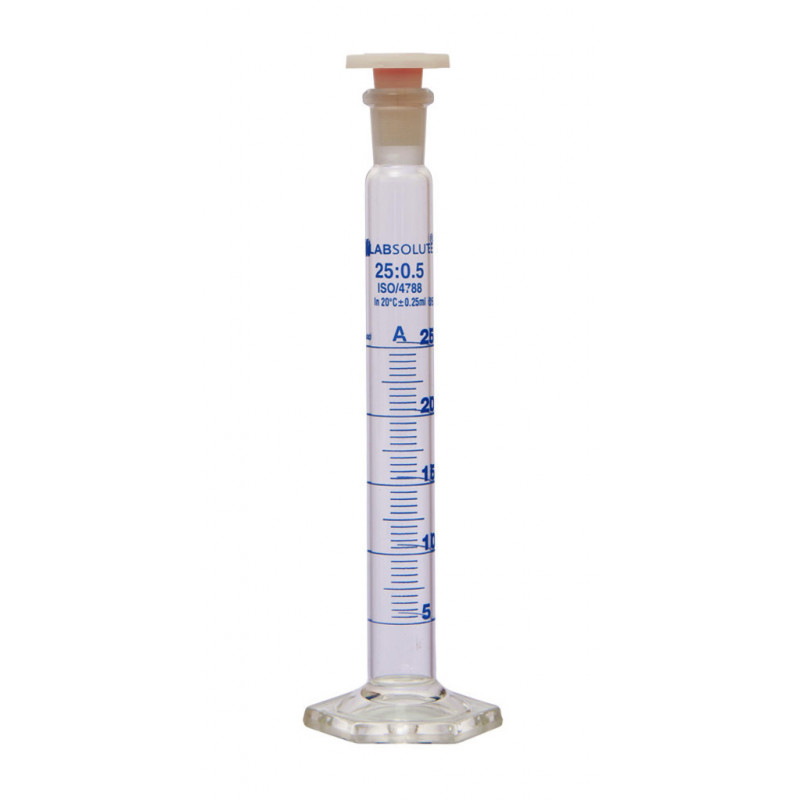 EPROUVETTE GRADUEE VERRE CL.A BOUCHON EN PP CN14/23 25ML