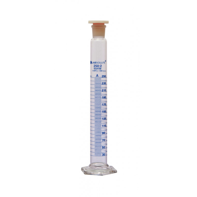EPROUVETTE GRADUEE VERRE CL.A BOUCHON EN PP CN29/32 250ML