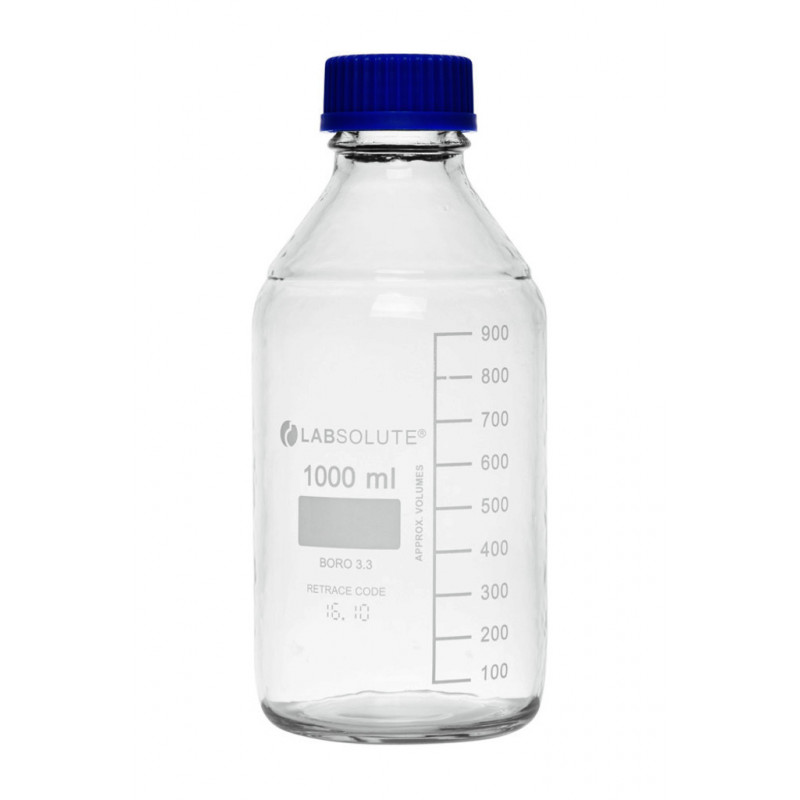 FLACON VERRE CLAIR GL45 AVEC REVETEMENT + BOUCHON 1L