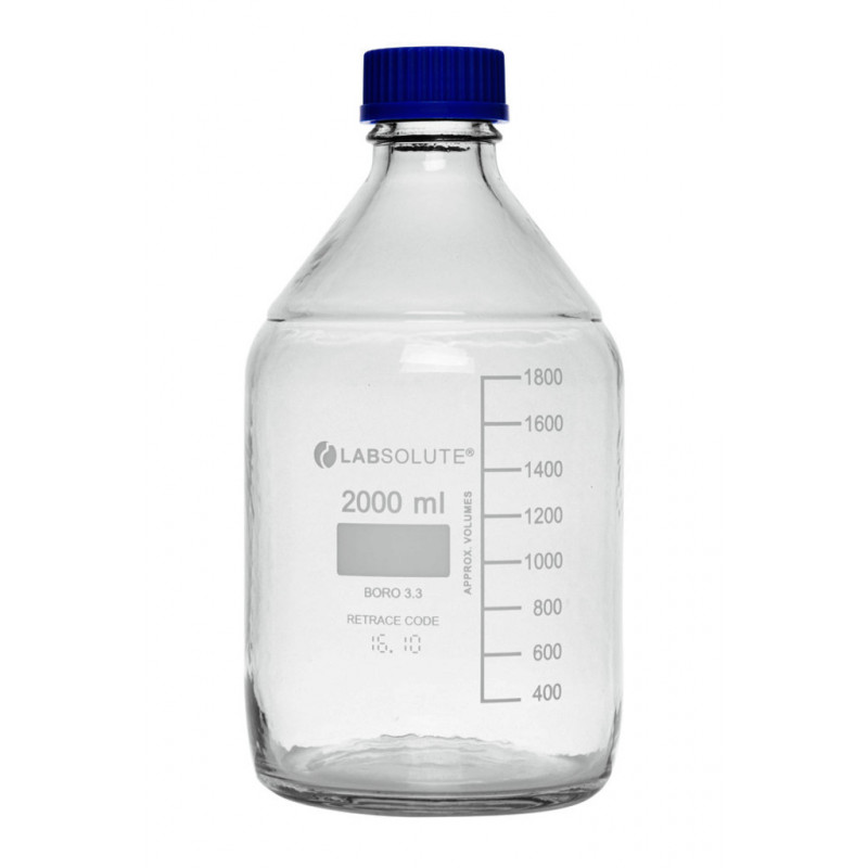 FLACON VERRE CLAIR GL45 AVEC REVETEMENT + BOUCHON 2L