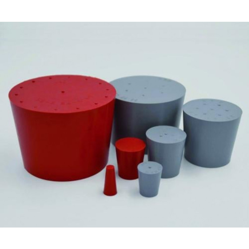 BOUCHON CONIQUE CAOUTCHOUC GRIS 1 TROU DIAM.5MM D.21X27X30MM