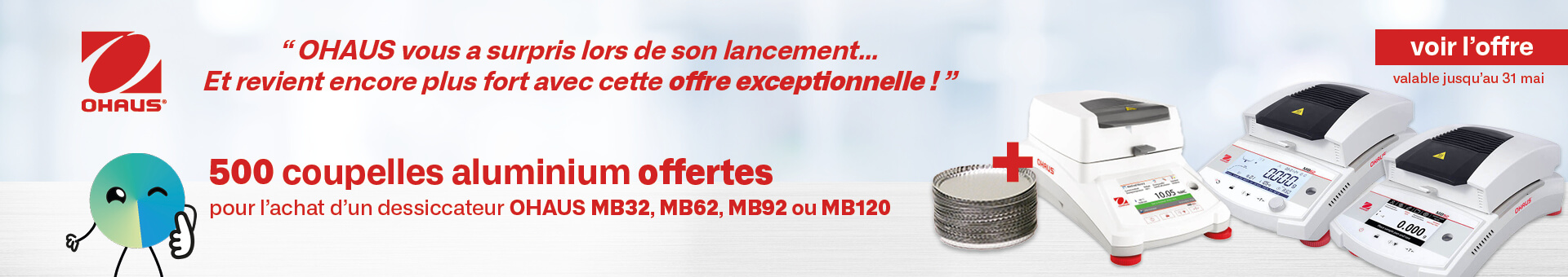 Ohaus dessiccateurs 500 coupelles alu gratuites offertes